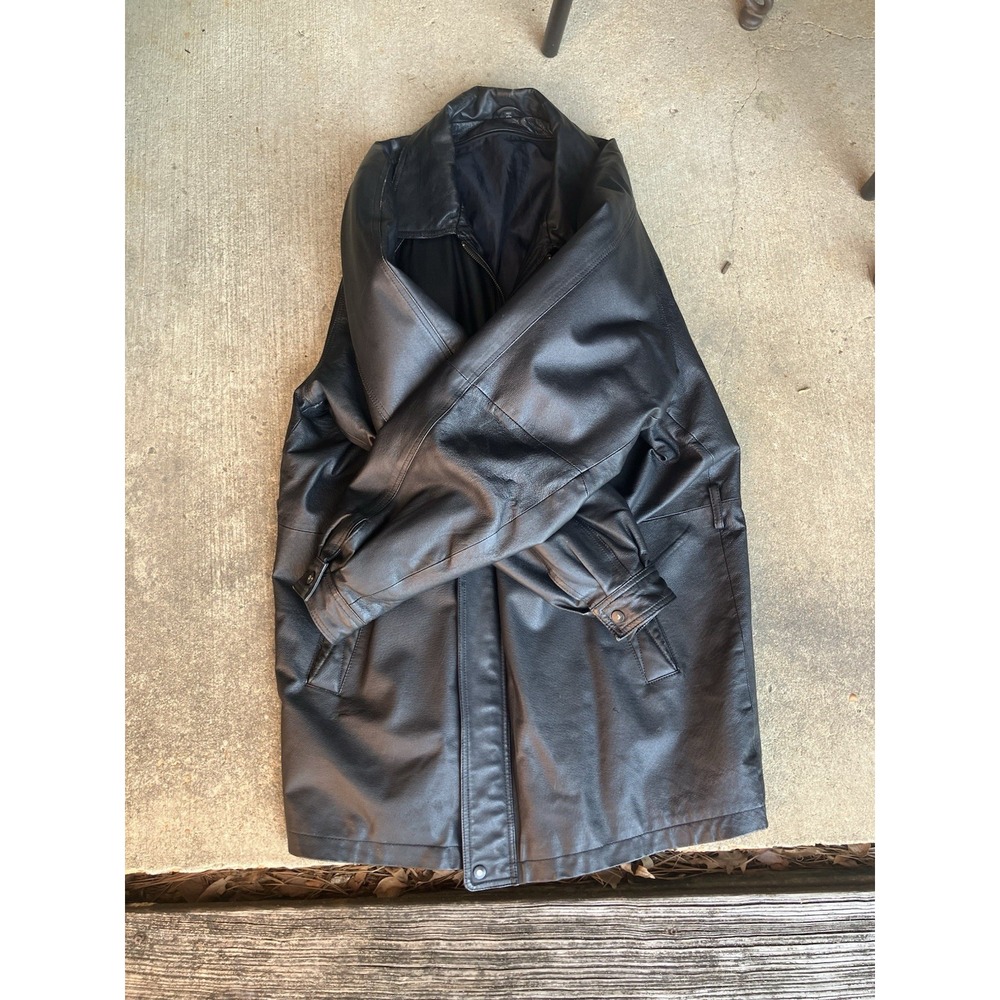 VTG Men's Black Genuine Leather Biker Jacket Motorcycle Zip-Up Slim Fit Size Xl - Picture 2 of 14